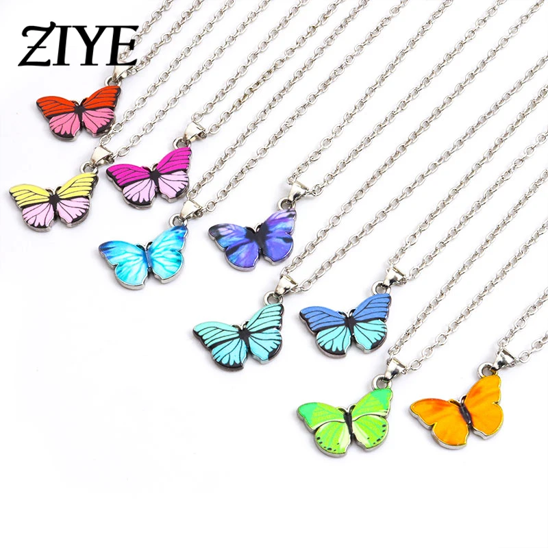 

Fashion Enamel Colorful Dream Butterfly Pendants Necklace For Women Romantic Alloy Chain Trend Necklace Jewelry Accessories Gift