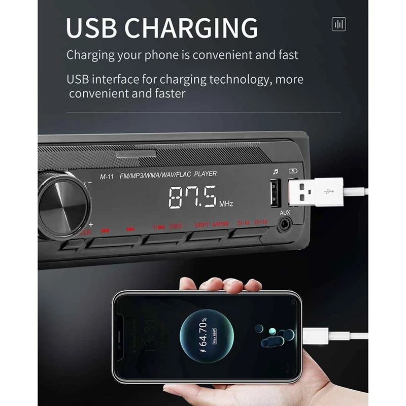 Универсальный автомобильный стерео-радиоприемник с одним шумом Bluetooth USB AUX