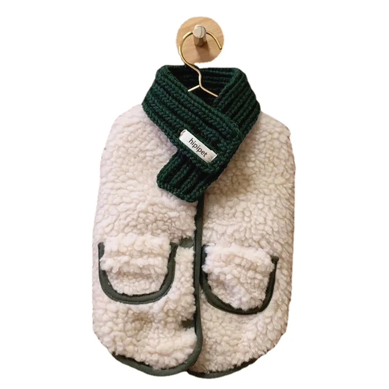 

Зимняя одежда для щенков, пальто для домашних животных, искусственная подкладка, шарф, Плюшевые куртки для маленьких и средних французских ...