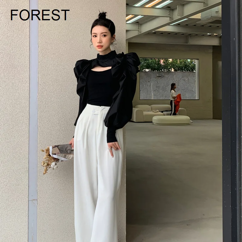 

Women's Shirt Top Spring And Winter New Female Sexy Fashion Blouse Sleeve Candy Color Style Bottomed Shirt Forest