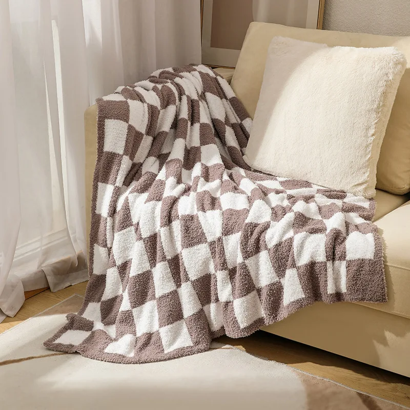 

Checkerboard Flannel Print Blanket Coral Fleece Blanket Air Conditioner Blanket Retro Sofa Blanket Office Nap Shawl Sofa Cover