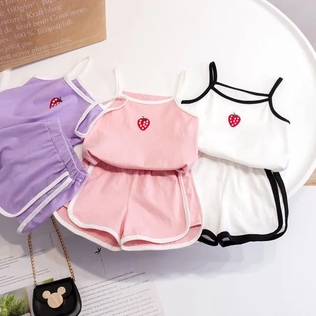 

Summer Girls Camisole Shorts Suits Children's Leisure Wear Home Clothes Casual Baby Girl Vest Sets Clothing Kids Two Piece Set