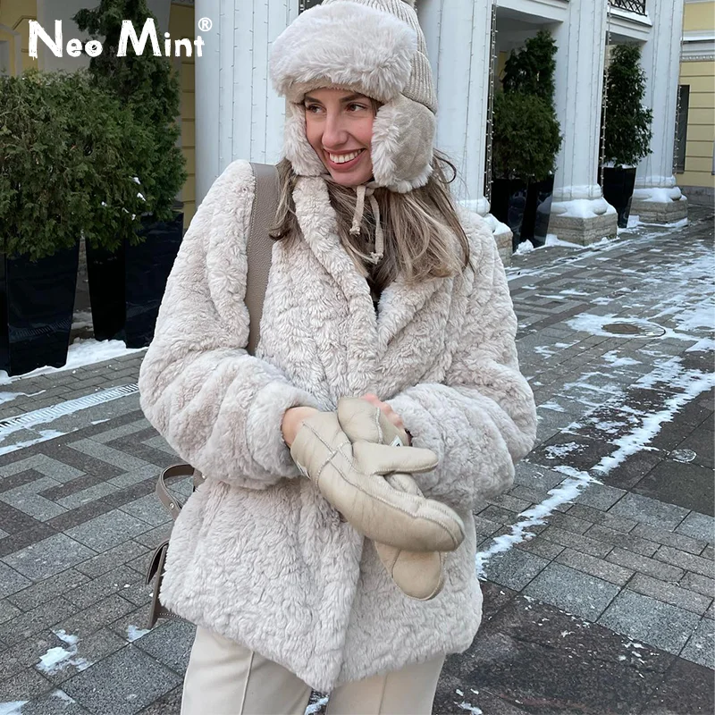 2023 Winter New Solid Faux Fur Coat Women Classic Furry Soft Rabbit Fur Plush Fur Jacket High Quality Thick Warm Overcoat Female
