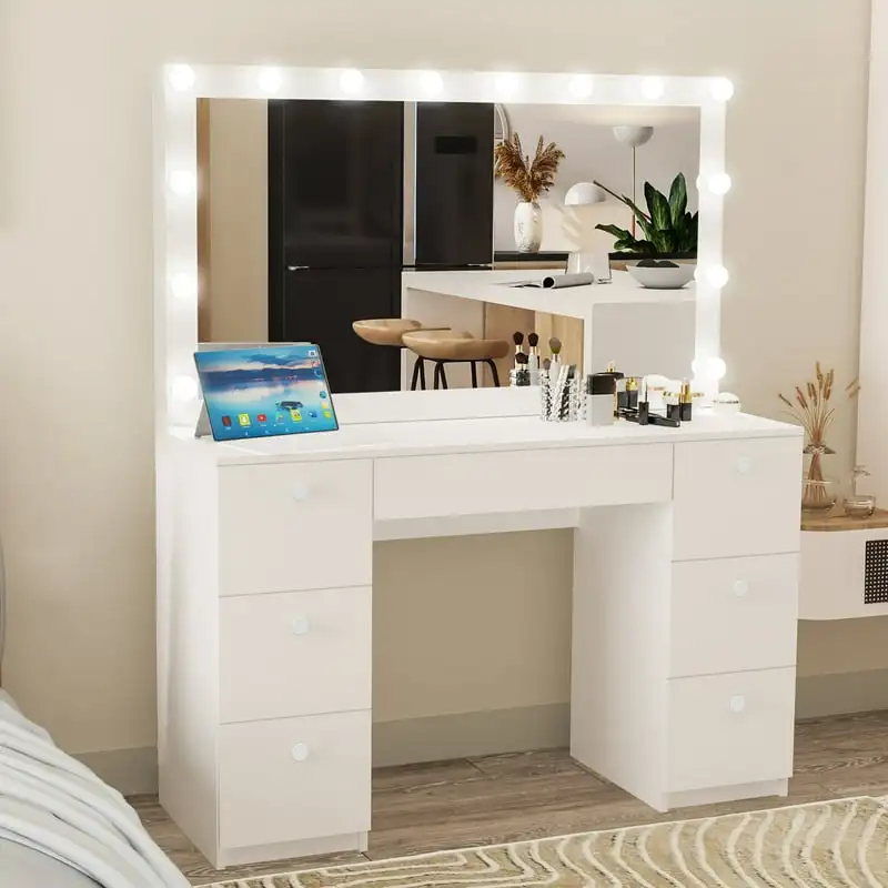

Tammy White Painted Vanity Table, Lights, for Bedroom