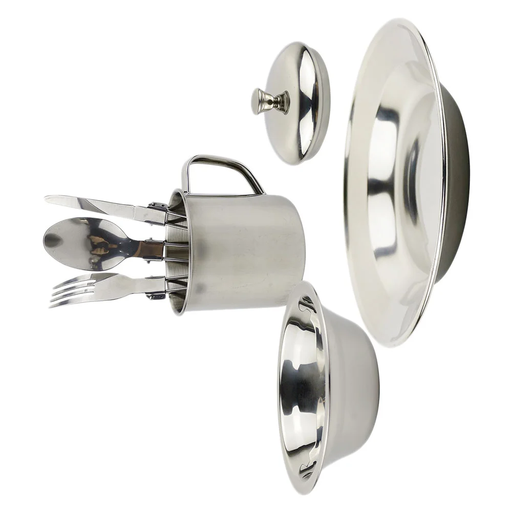 

Camping Cups Set Stainless Steel Cooking Utensils Folding Cutlery Travel Cookware Portable Pot Plates Hiking
