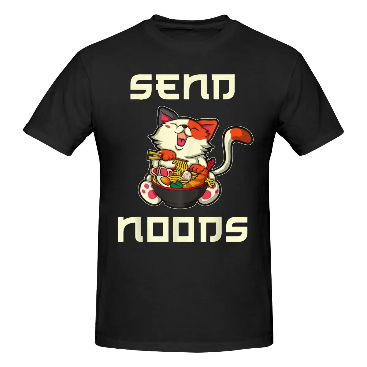 

Kawaii Anime Cat Ramen Noodles Vintage T Shirt Cotton Short Sleeve Custom T Shirt Homme