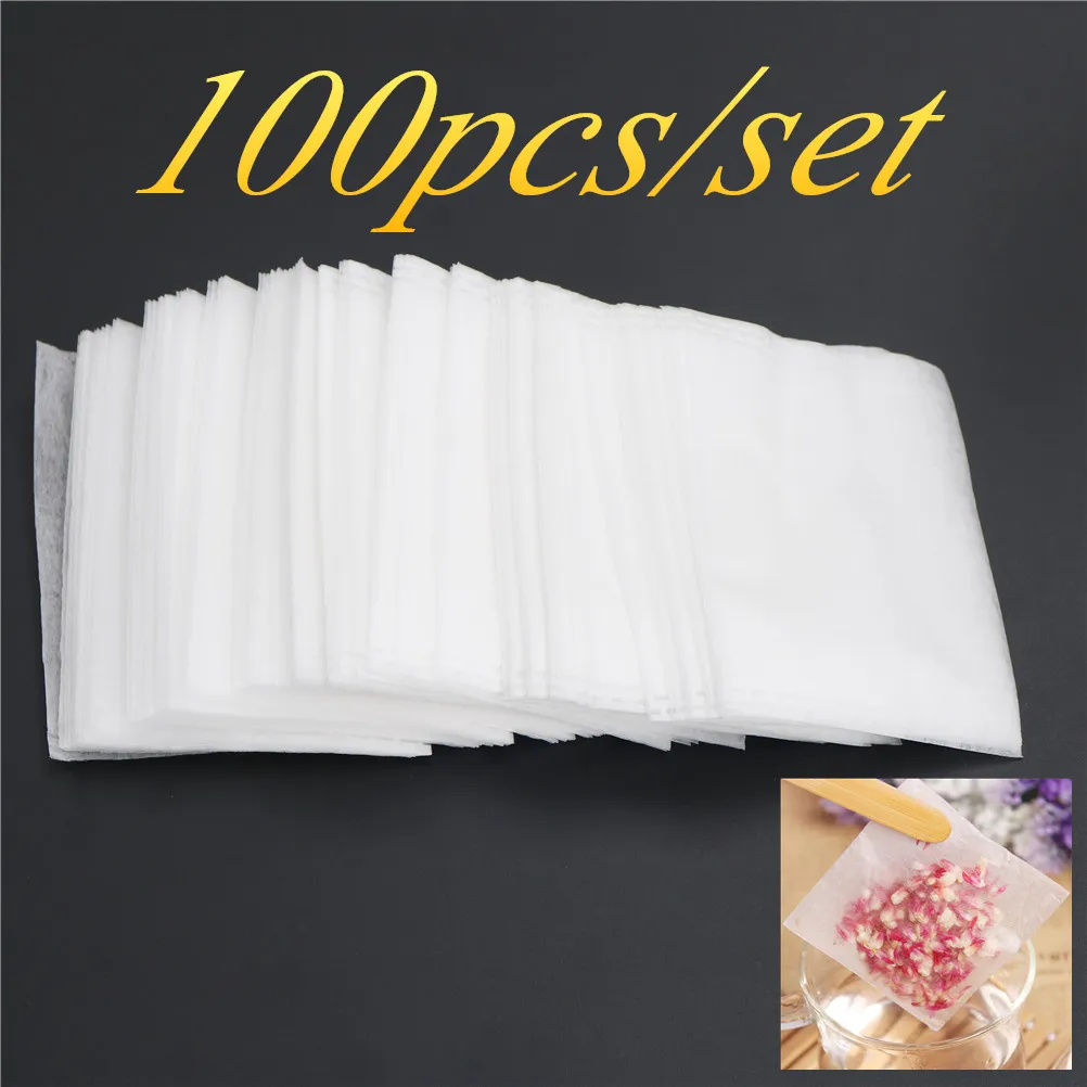 

Portable 100Pcs/lot Empty Tea Bags Corn Fiber Fold Close Heat Seal Filter Paper Tea Infuser