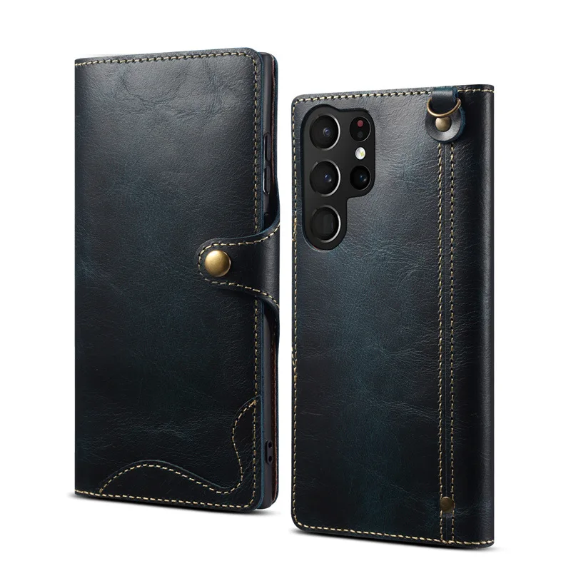 

Real Leather Hand-made Wallet Case For Samsung S22 22 Plus Phone Folding Card Bag Cove for Galaxy S21 Note 20 Ultra Protective