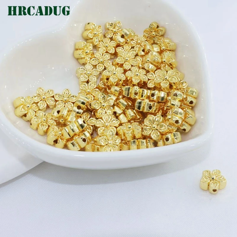 Fashion Flower Beads 18K Gold Plated Metal Spacer Copper Beads For Diy Bracelet Necklace Jewelry Making Supplies Separating Bead