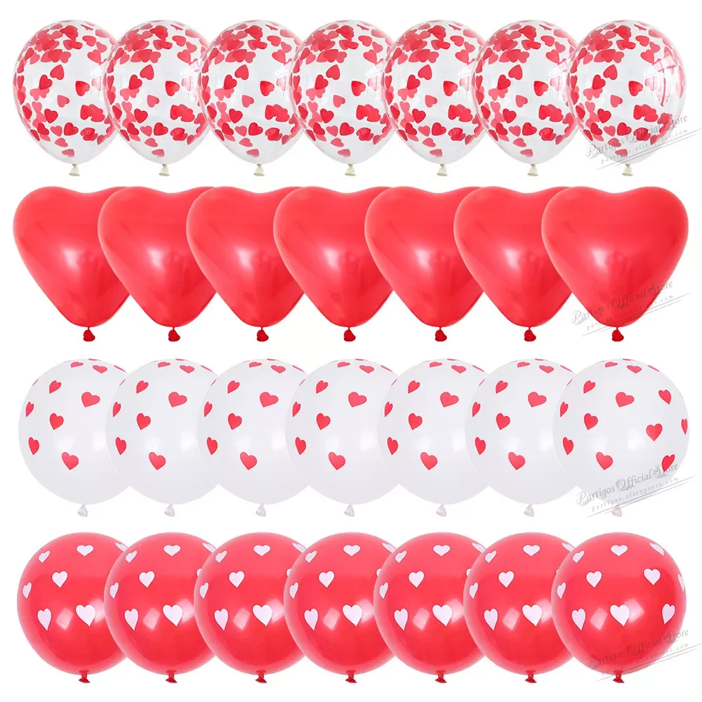 

Red Heart Shape Balloons Decorations Kit Wedding Decors Valentines Day Gifts Heart Printed Latex confetti Globos helium