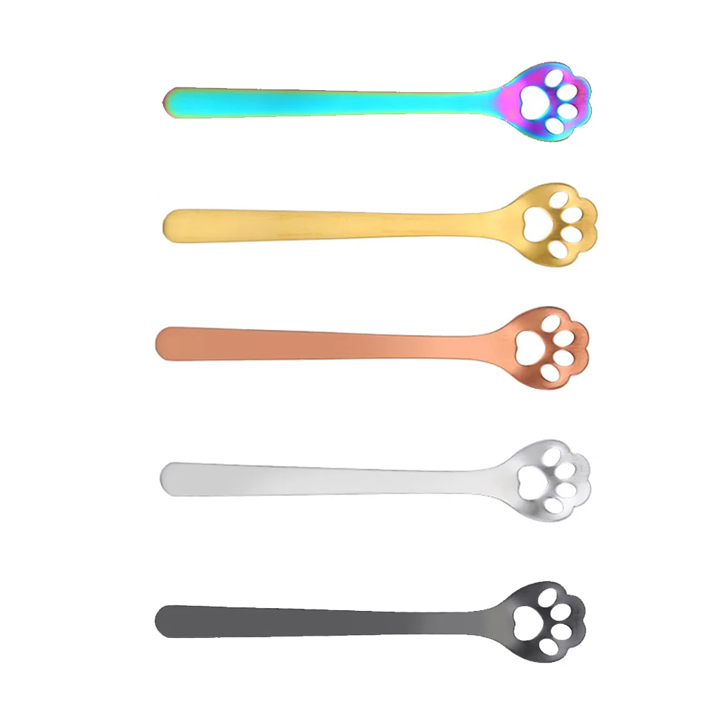 

3pcs 304 Stainless Steel Coffee Spoon Cake Dessert Mini Spoon Hollow out Cat Claw Spoon (Silver + Golden + Rose Gold)