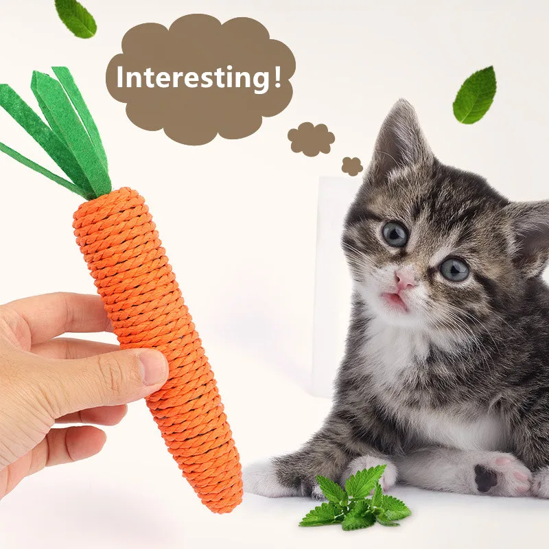 

Carrot Pet Cat Toy Squeak Toy Cute Cat Toys Interactive Chew Toy Hand Knitting Hemp Rope Radish Toy Built-in Bell Toys Wholesale