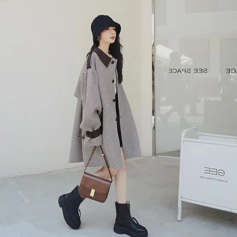 

SuperAen Vintage High Quality Temperament Chic Lapel Stitching Design Windbreaker Female Single Breasted Long Coat