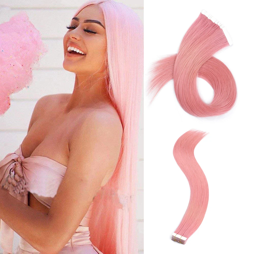 

Светильник-розовая цветная лента для наращивания человеческих волос, уток кожи, наращивание волос, клейкая невидимая шелковистая прямая Высококачественная