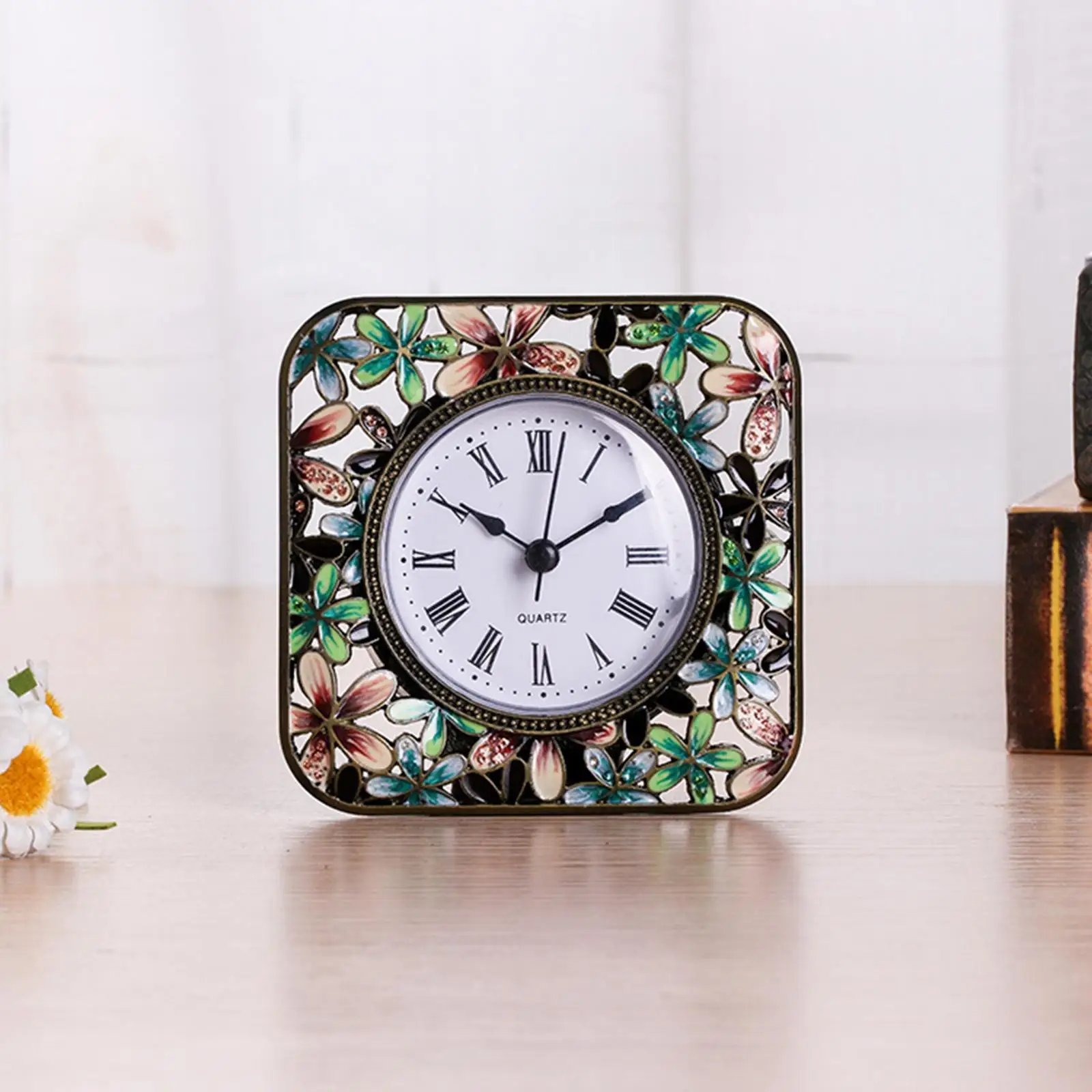 Rustic Vintage Table Clock Battery Operated Craft Roman Nume
