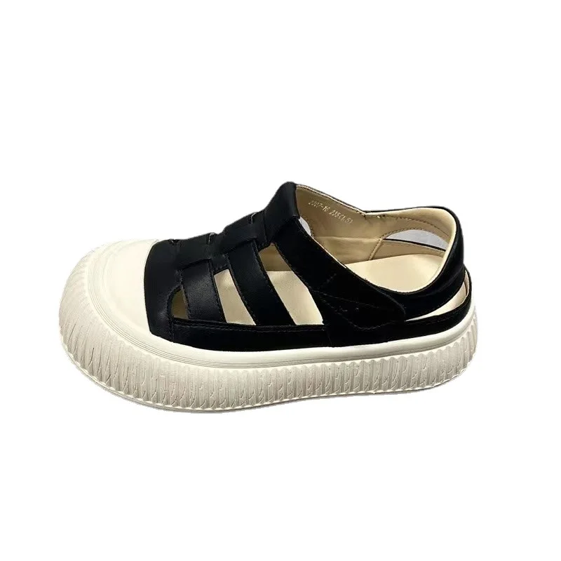 Сандалии женские винтажные дышащие босоножки с закрытым носком на липучке