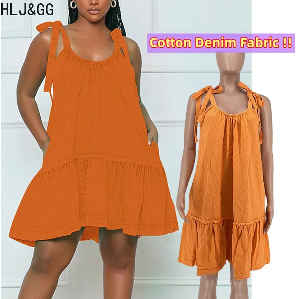 Женское джинсовое платье на бретельках HLJ &amp GG однотонное платье-трапеция с