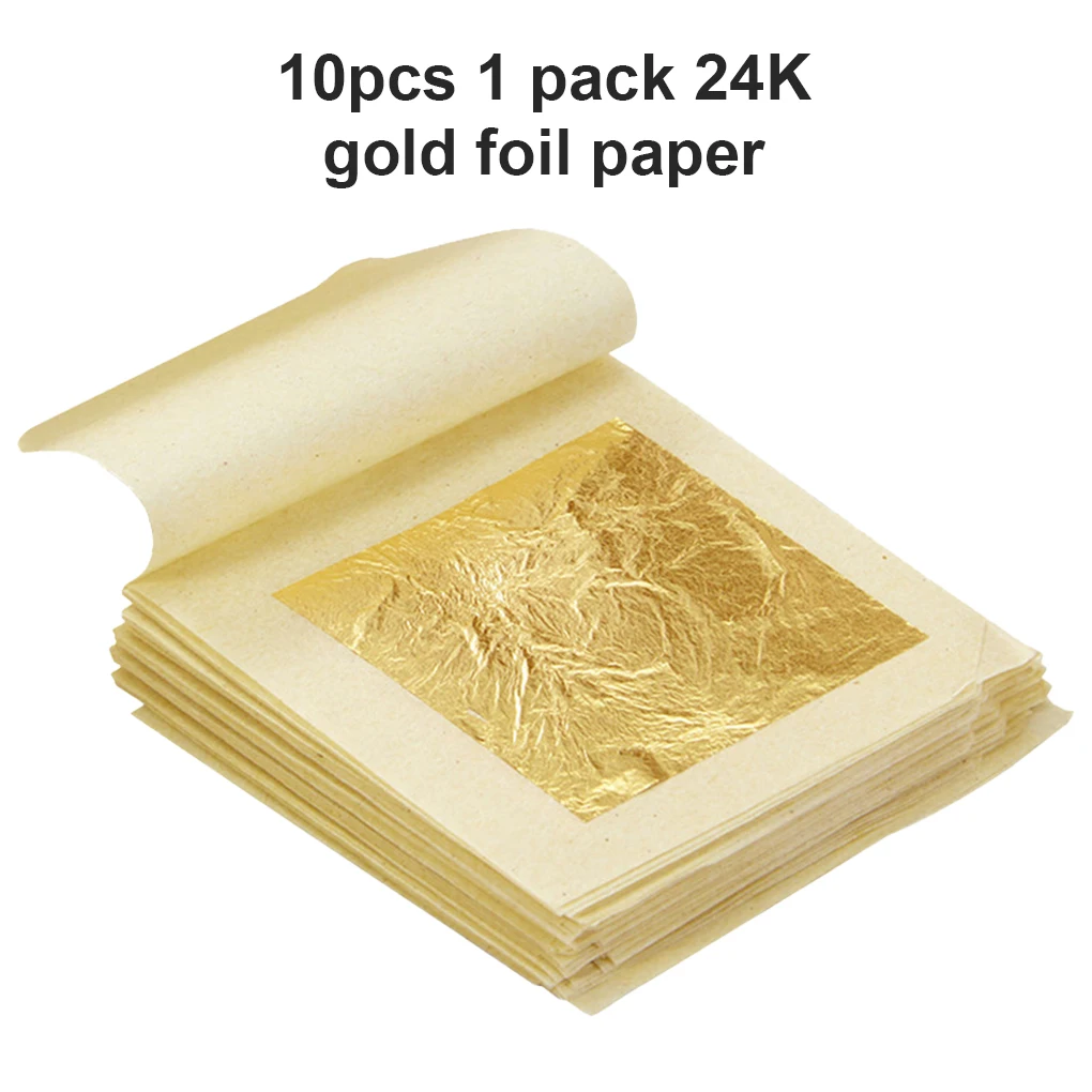 

10Pcs Waterproof Lightweight Real Gold Foil Pure Art Paper Edible Golden Leaf Sheet Book Packing Papers for Car Frame
