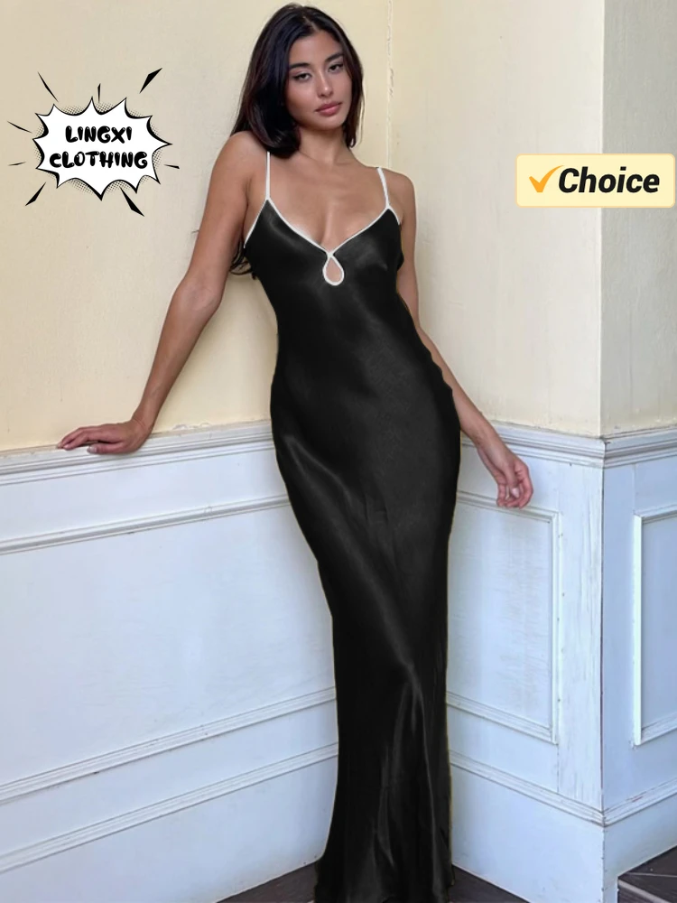 Женское однотонное платье с V-образным вырезом и открытой спиной