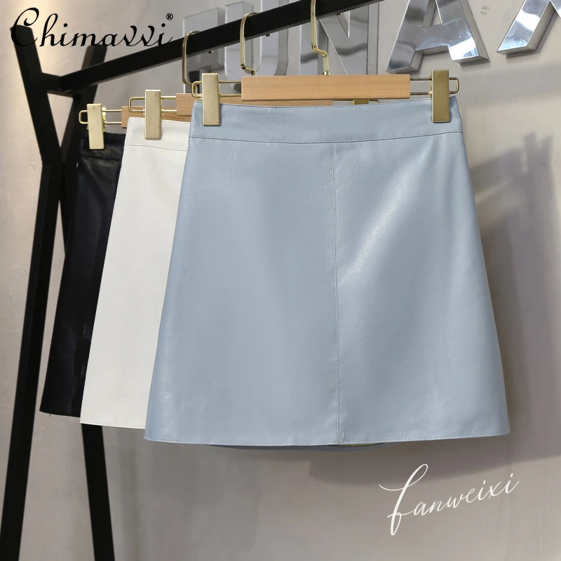

Women's PU Leather Mini Skirt 2022 New Spring Korean Style High Waist Short Skirt Female Versatile Slimming A Line Skirt