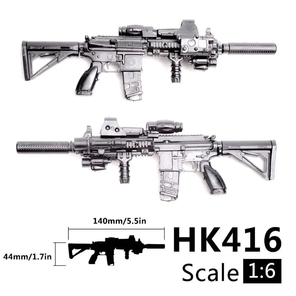 АВТОМАТИЧЕСКАЯ ВИНТОВКА HK416 в масштабе 1:6 модель пластикового черного пистолета