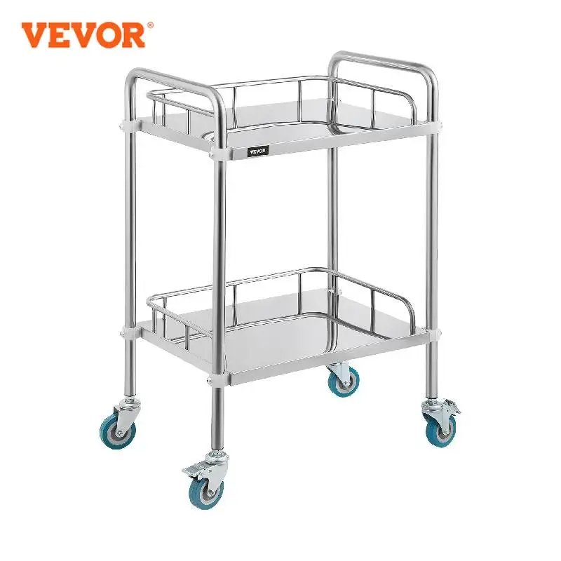VEVOR Medical Dental Lab Cart with 2 - 3 Shelves Stainless Steel Wheels Trolley with Drawers for Laboratories Clinics Hospitals