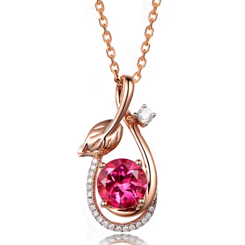 

HOYON Luxury Ruby Gem Leaf Zircon 14k Rose Gold Color Necklace Pendant For Women Tourmaline Wedding Engagement Bijouterie Gift