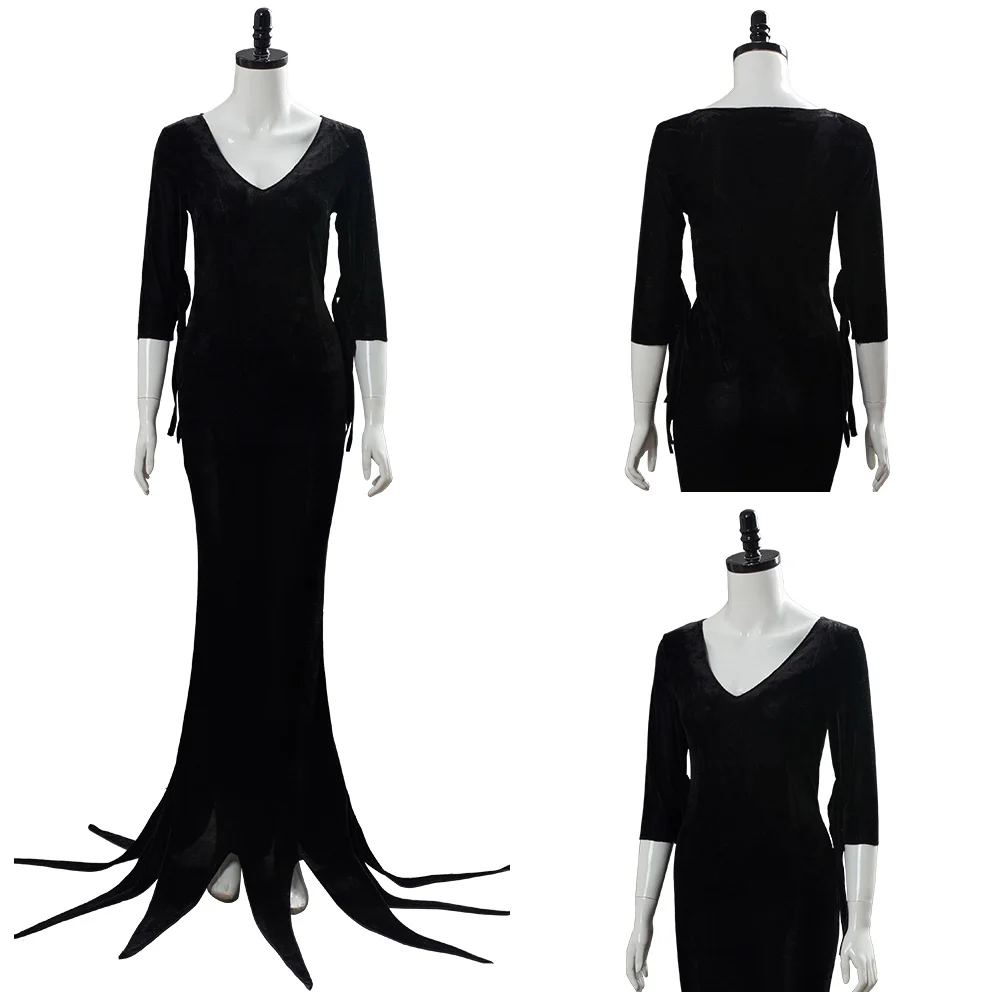 

Adult Wednesday Morticia Addams Cosplay Costume Movie Women Black Long Party Dress Outfits Halloween Carnival Suit