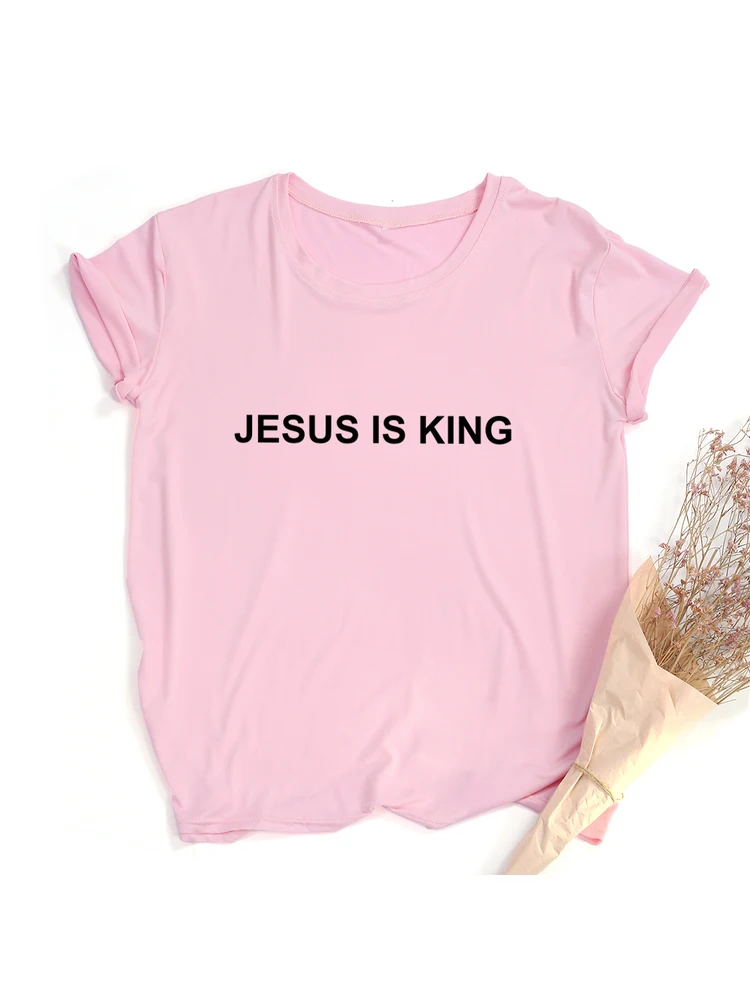 Jesus Is King Letter Print Women T-shirt Christian Faith Hope Love Harajuku T Shirts Religion Tops Tees Streetwear Ropa Mujer images - 6