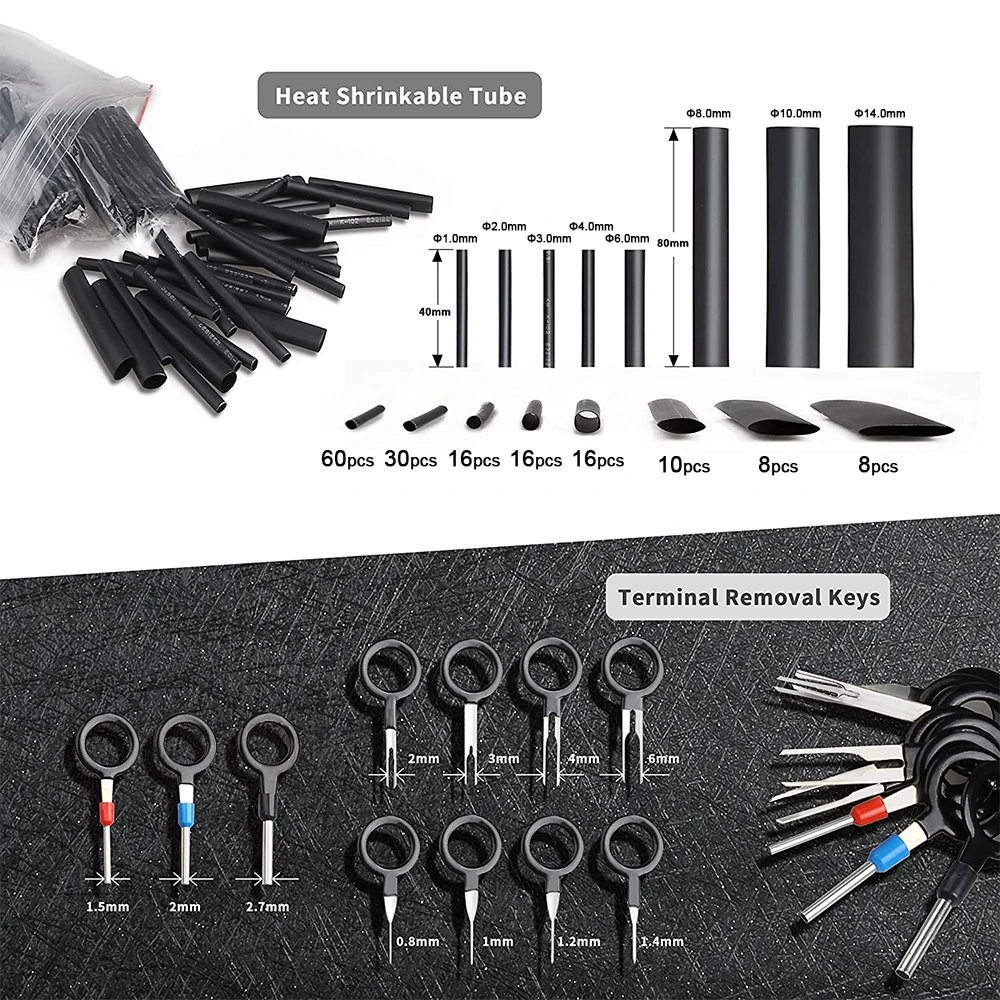 Crimping Tool Set Wire Crimper With 164 Pcs Heat Shrinkable Tubes 4Pcs Die Works For Non-insulated &amp Cord End Terminals