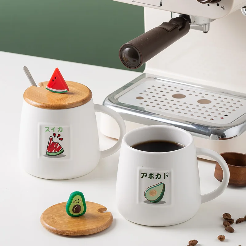 

Nordic Cartoon Porcelain Coffee Mug With Lid Home Creative Fruit Shape Personalized Ceramic Couple Office Breakfast Water Cup