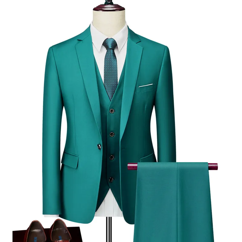 

Men Slim Business Casual Suits Dress Three-piece Set Jacket Pants Vest / Male Wedding Groom Blazer Coat Trousers Waistcoat