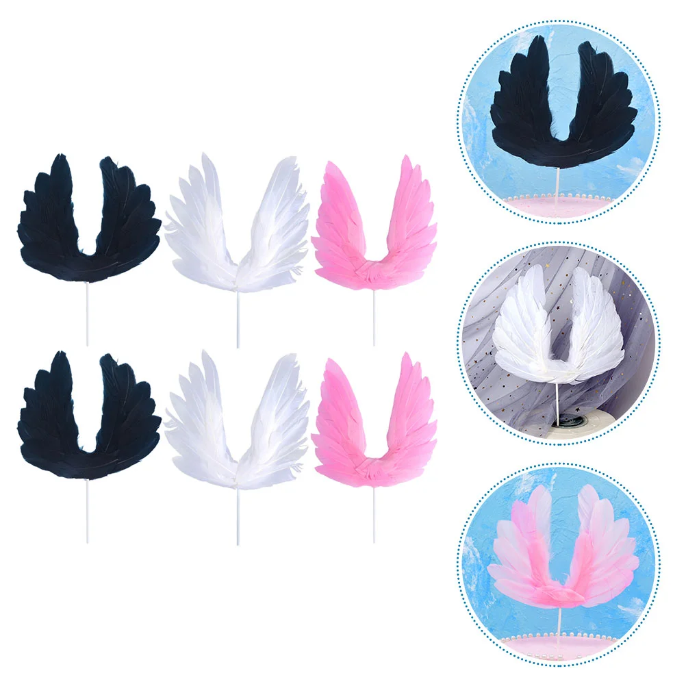 

6pcs Cake Decorative Props Birthday Cake Decoration Angel Wing Cake Decor Baby Shower Cake Decoration Party Cake Decoration