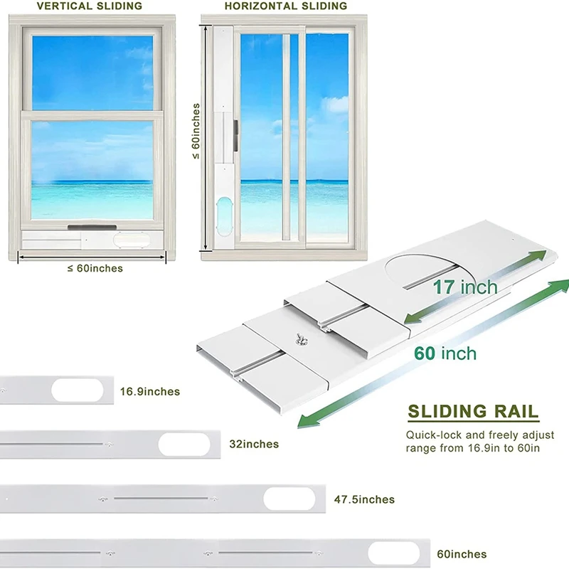 

AC Window Kit With 2-In-1 Coupler For Exhaust Hose With 5.0Inch Or 5.9Inch Diameter, Air Conditioner Window Vent Kit
