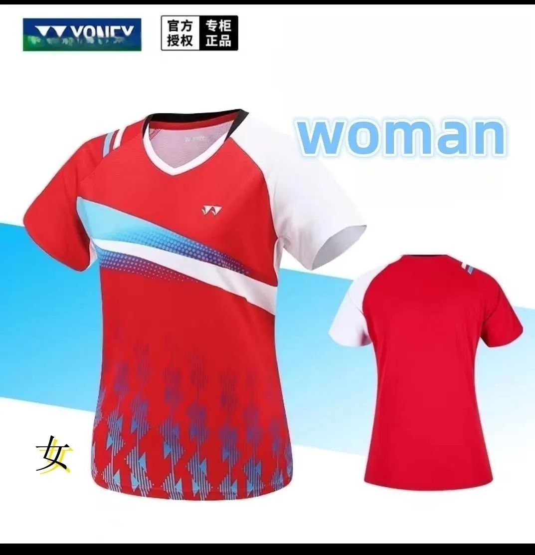 YY badminton T-shirt half sleeve white red quick dry breathable absorbent men and women outdoor sports