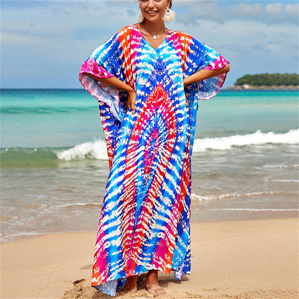 2022 длинный кафтан богемный принт бикини накидки сексуальный V-образный вырез