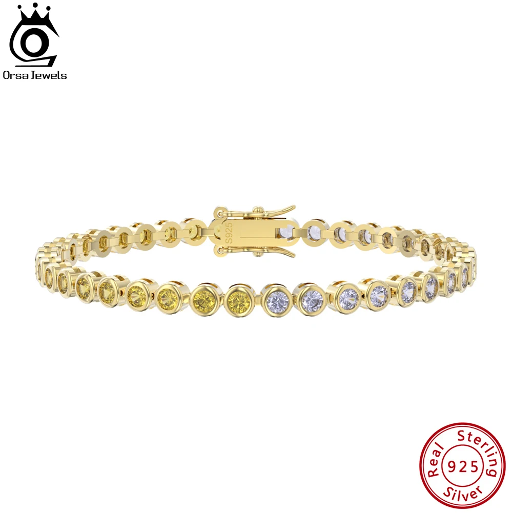

ORSA JEWELS Luxury 14K Gold Plated 3mm Tennis Chain Bracelet for Women Fashion Multi-Color Cubic Zirconia Bracelet Jewelry SB155