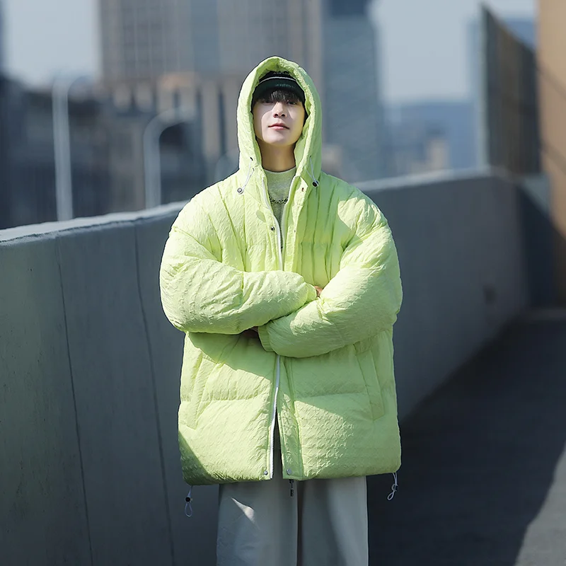 

Зимнее пальто, модная синяя пузырьковая парка Klein с капюшоном, однотонная теплая плотная куртка-пуховик для мужчин