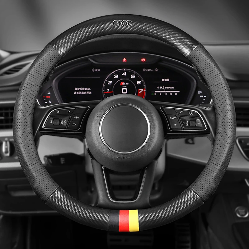 

For A1 A3 A4 A5 A6 A7 A8 Q2 Q3 Q5 Q7 S4 S6 RS4 Auto Decoration Non-slip Round Breathable Carbon Fiber 15in Teering Wheel Covers