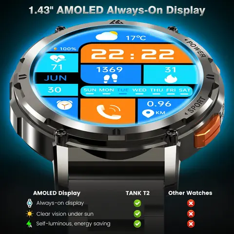 Смарт-часы KOSPET TANK T2 2025, Bluetooth-вызов AMOLED AOD, мужские часы, 5 атм, водонепроницаемые, спортивные, фитнес-трекеры