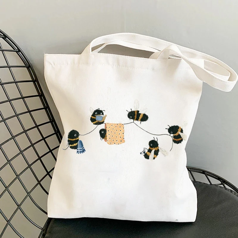

Canvas Bee Art Bag Shopper Bag Women Designer Handbag Girl Fashion Japanese Style Retro Personality Cartoon Print Shoulder Bag