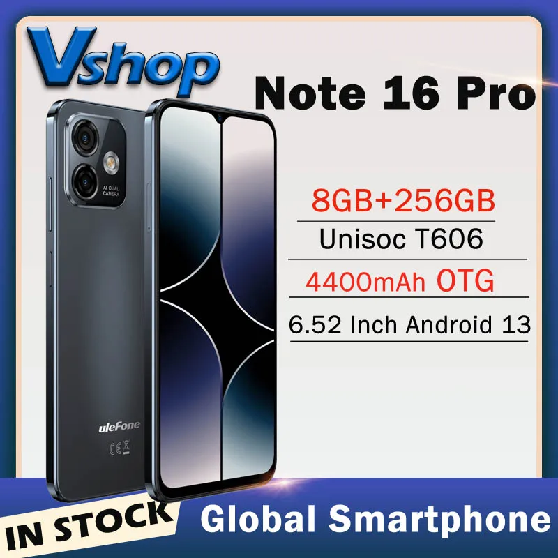 Ulefone Note 16 Pro 8 ГБ + 256 4400 мАч 6 52 дюйма Android 13 Unisoc T606 двойная задняя камера OTG телефон