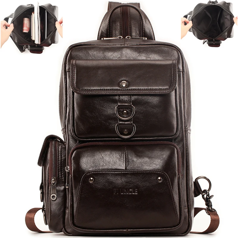 

Men Retro Top Layer Cowhide Genuine Leather Shoulder Bags Waterproof Crossbody Travel Messenger Pack Chest Sling Bag for Male
