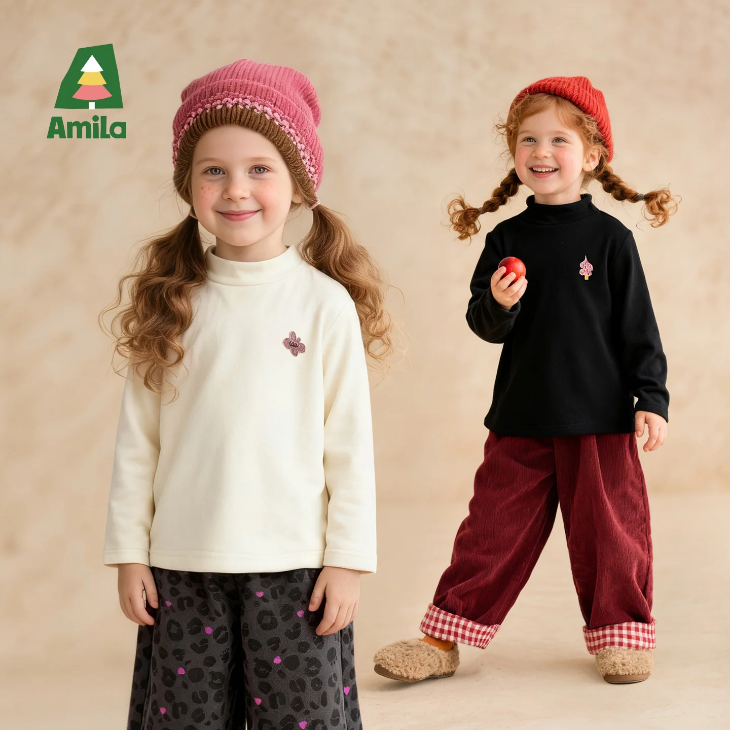 Фото Amila Kids 2025 г., зимняя нижняя рубашка с высоким воротником для девочек, мягкая, приятная для кожи, однотонная, в полоску, изысканная маленькая вышивка №1