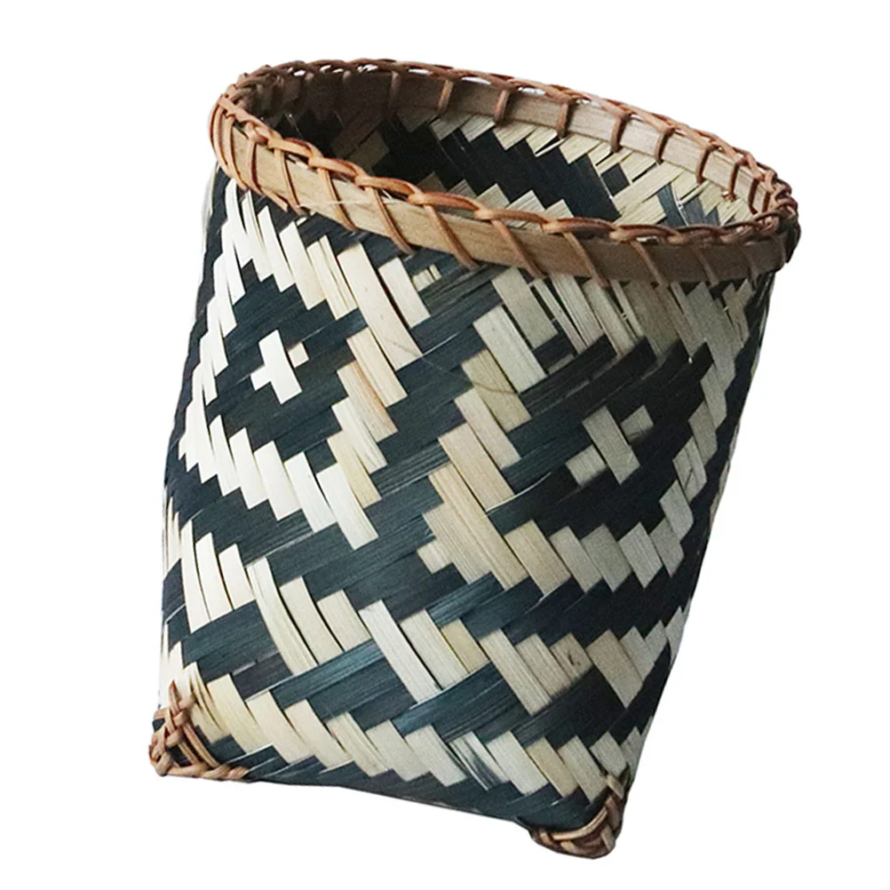 

Basket Can Trash Woven Storage Wicker Waste Rattan Bathroom Garbage Bin Container Bamboo Desktop Wastebasket Planter Seagrass