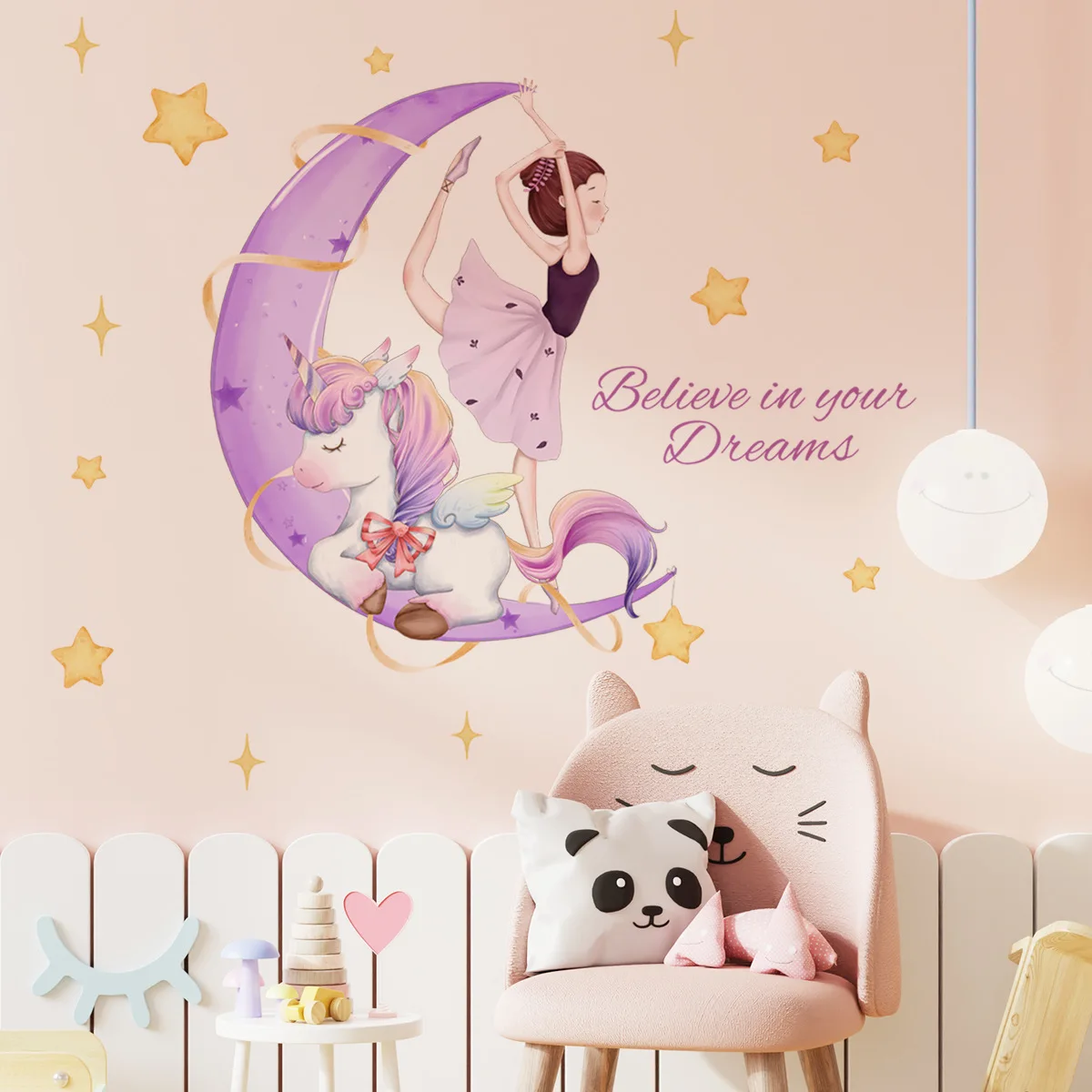 Unicorn Purple Moon Star Girl Wall Stickers Removable Vinyl Home Decor Living Room Bedroom