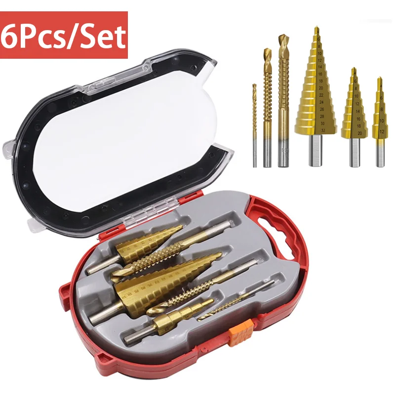 

6pcs/set Step Drill Bit Slot Broaching Saw Drill Set Countersink for Metal Wood 4-12/20/32mm Wood Cutter Set 3 6 8mm Saw Drill