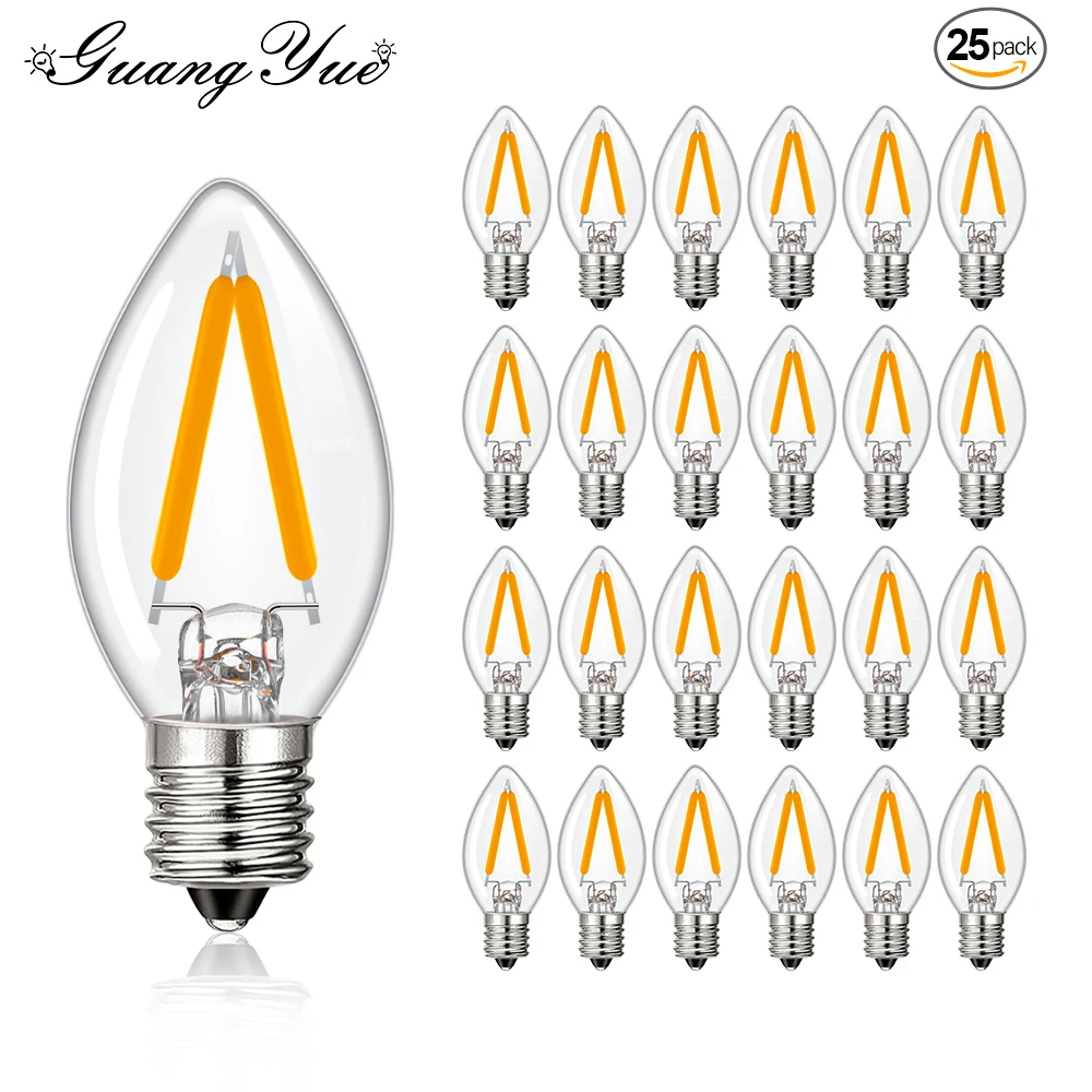 

25pcs Vintage LED Bulb Night Light Retro C7 1W E14 E12 Socket Equivalent 7W Incandescent Decorative Candelabra LED Light Bulbs