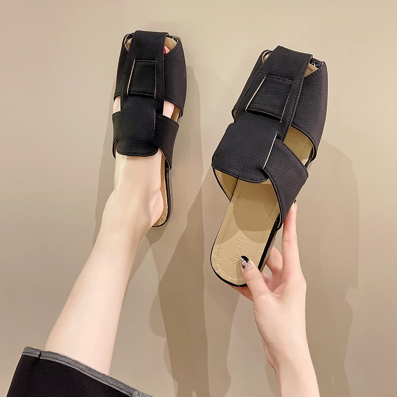 2022 slippers women spring and summer Baotou fashion mules sexy loafers low heel soft comfortable luxury flat PU roman sandals