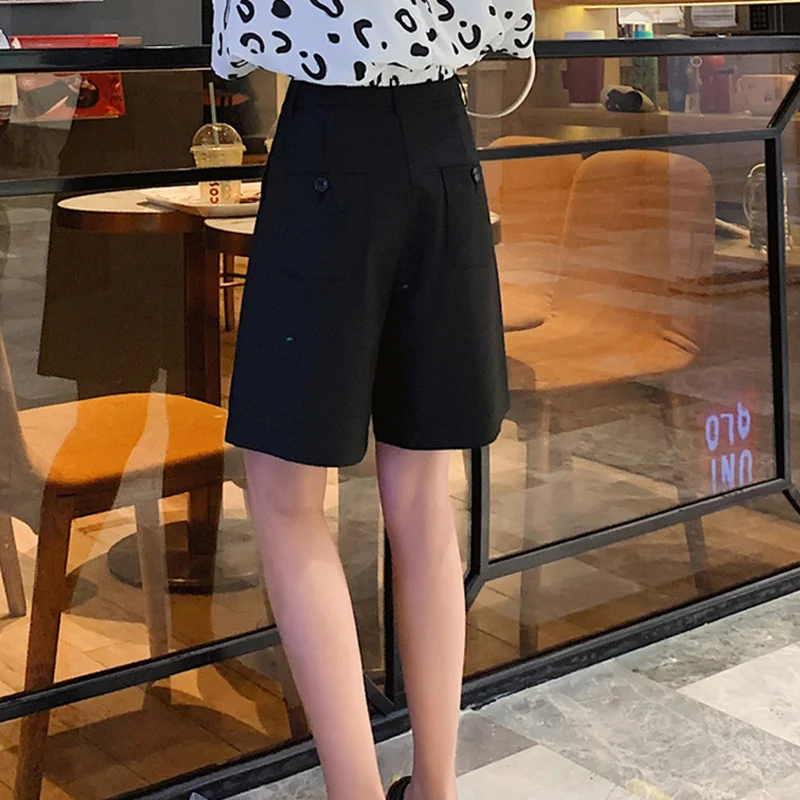 Women Straight Vintage Loose Casual Black Large Shorts 2021 Female Harajuku High Waist Solid Formal Suits Shorts All-match
